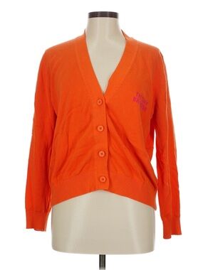 The Tiny Big Sister Orange V-Neck Button Cardigan Sweater Medium 38 8